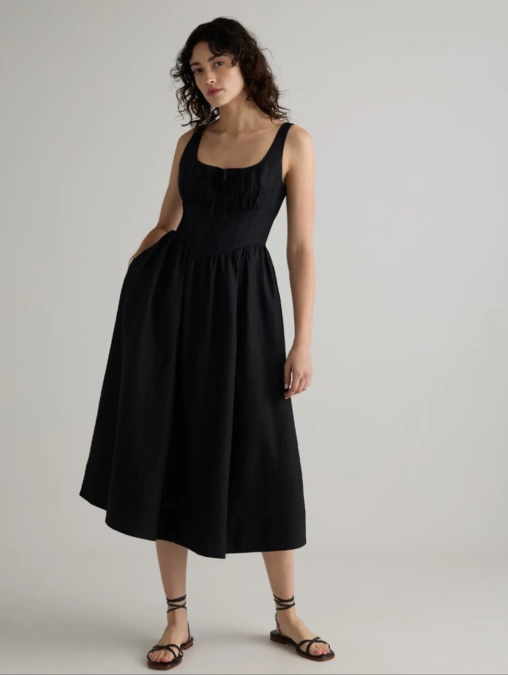 $198 Quince 100% European Linen Corset Midi Dress SiZe M